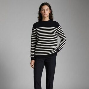 Zara Black and White Striped Crewneck Sweater